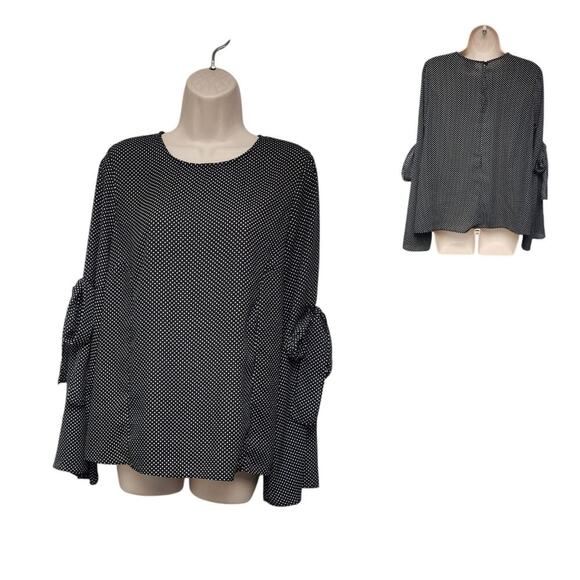 who what wear Polka-Dots Long Bell Sleeve Black/ White Size Medium - Picture 2 of 9